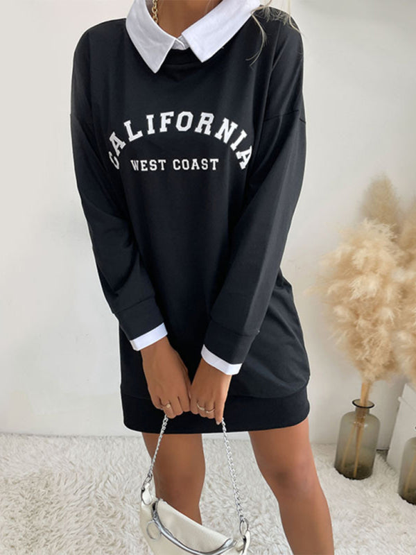 Sweatshirt Dress- Solid Cotton California Collared Sweatshirt Dress- - IndioGear Fashion and Gear