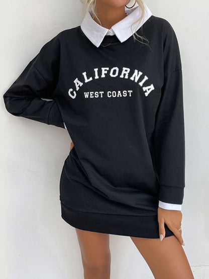 Sweatshirt Dress- Solid Cotton California Collared Sweatshirt Dress- - IndioGear Fashion and Gear