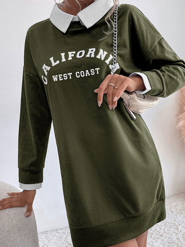 Sweatshirt Dress- Solid Cotton California Collared Sweatshirt Dress- - IndioGear Fashion and Gear