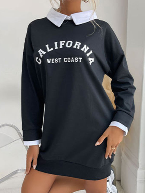 Sweatshirt Dress- Solid Cotton California Collared Sweatshirt Dress- - IndioGear Fashion and Gear