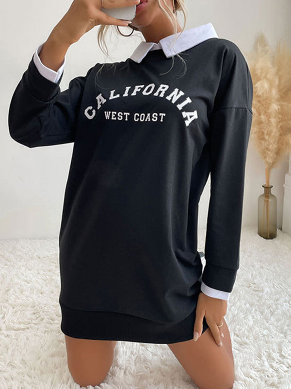 Sweatshirt Dress- Solid Cotton California Collared Sweatshirt Dress- - IndioGear Fashion and Gear