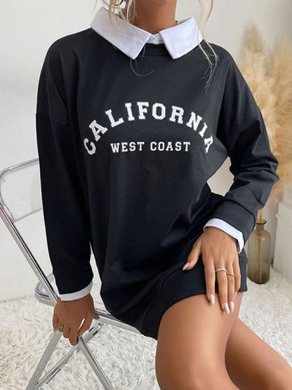 Sweatshirt Dress- Solid Cotton California Collared Sweatshirt Dress- - IndioGear Fashion and Gear