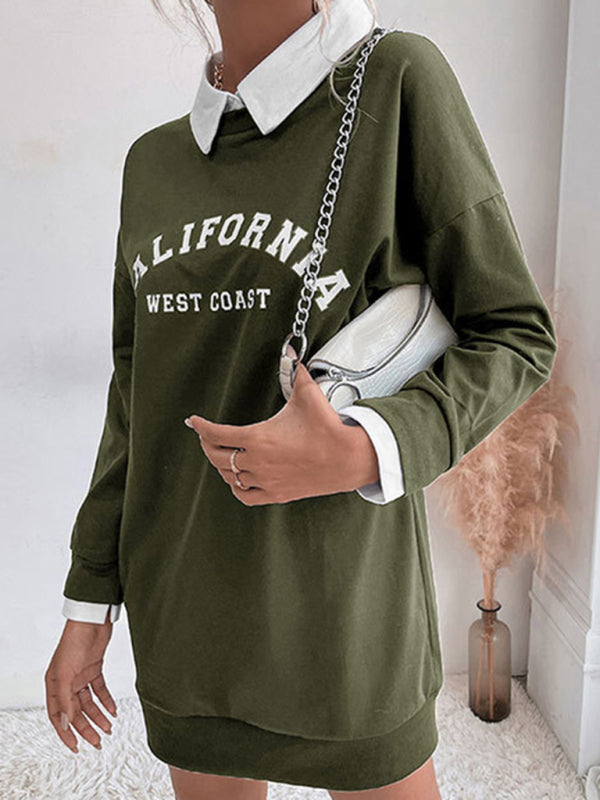 Sweatshirt Dress- Solid Cotton California Collared Sweatshirt Dress- - IndioGear Fashion and Gear