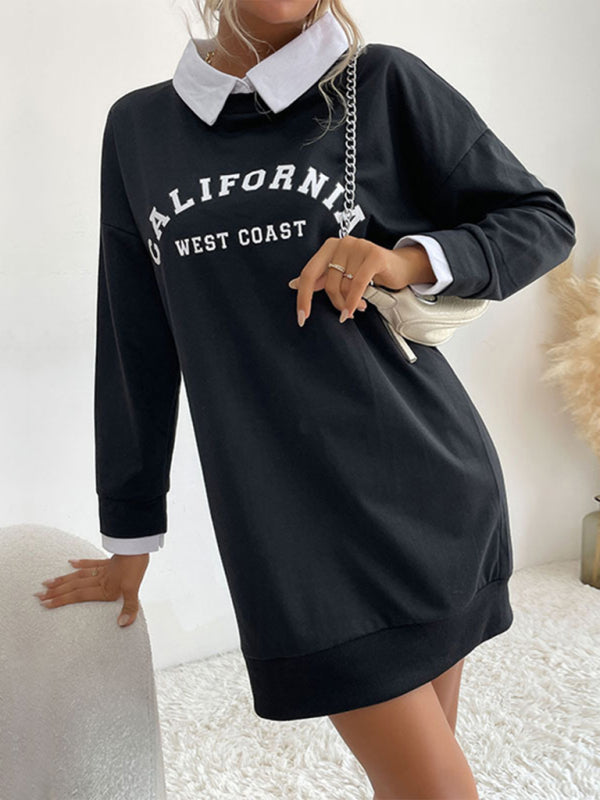 Sweatshirt Dress- Solid Cotton California Collared Sweatshirt Dress- - IndioGear Fashion and Gear