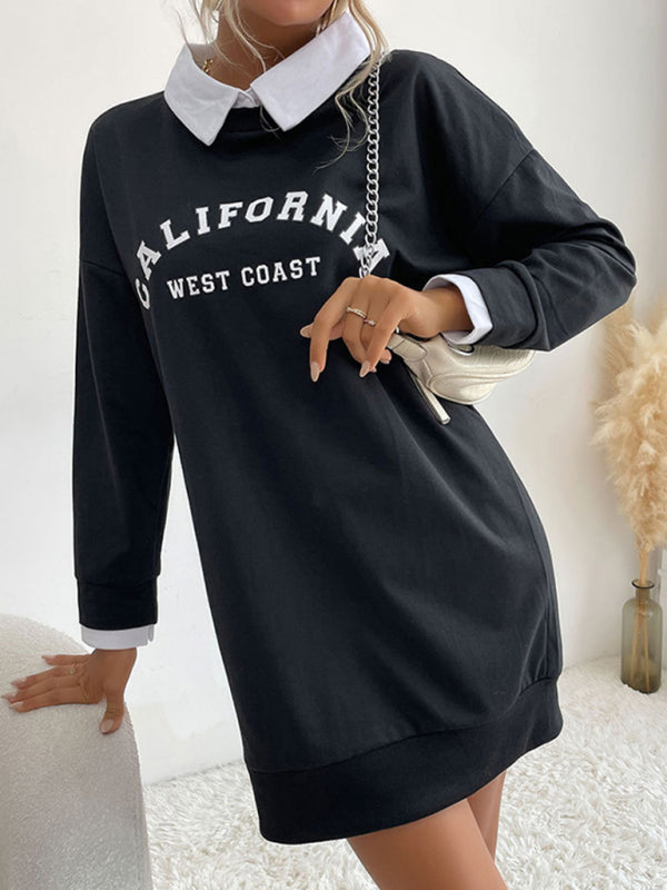 Sweatshirt Dress- Solid Cotton California Collared Sweatshirt Dress- - IndioGear Fashion and Gear