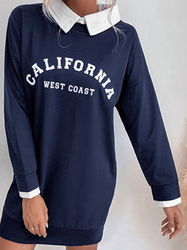 Sweatshirt Dress- Solid Cotton California Collared Sweatshirt Dress- - IndioGear Fashion and Gear