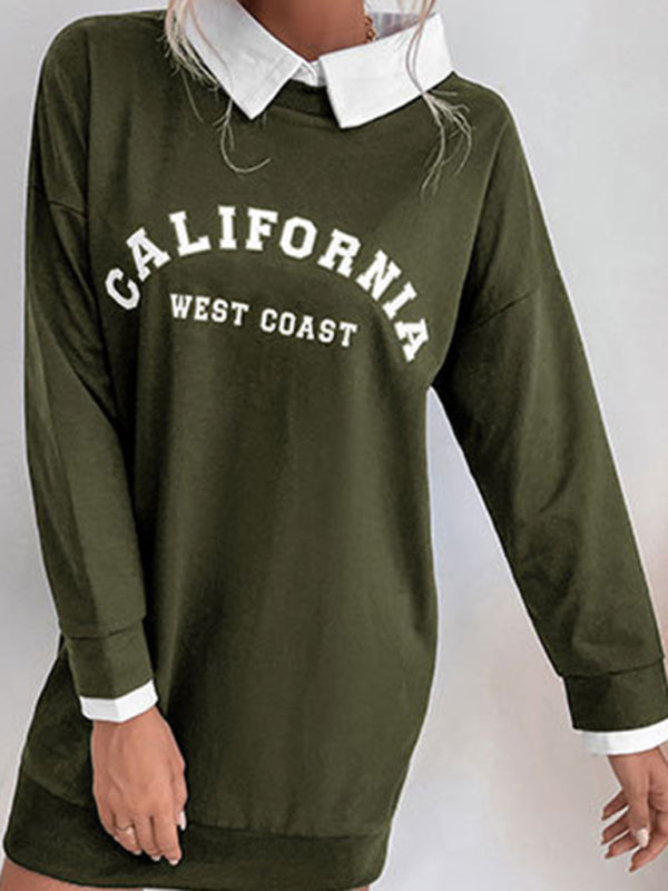 Sweatshirt Dress- Solid Cotton California Collared Sweatshirt Dress- - IndioGear Fashion and Gear