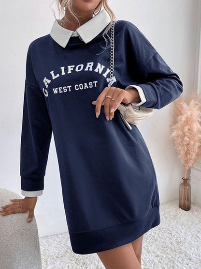 Sweatshirt Dress- Solid Cotton California Collared Sweatshirt Dress- - IndioGear Fashion and Gear