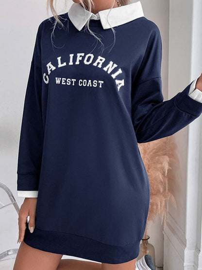 Sweatshirt Dress- Solid Cotton California Collared Sweatshirt Dress- - IndioGear Fashion and Gear