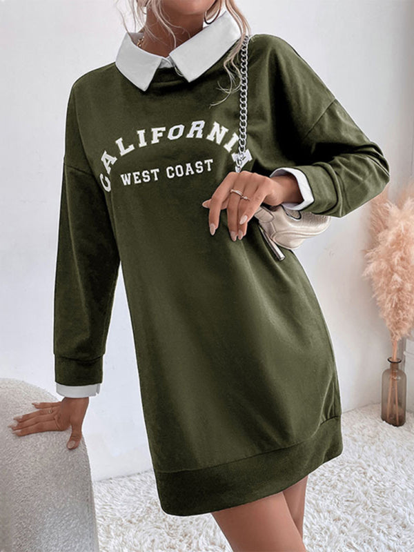 Sweatshirt Dress- Solid Cotton California Collared Sweatshirt Dress- - IndioGear Fashion and Gear