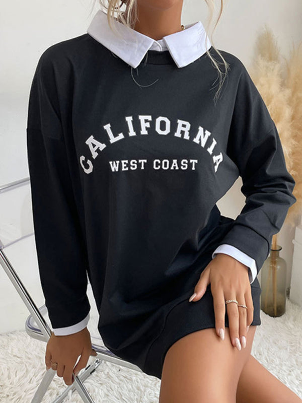 Sweatshirt Dress- Solid Cotton California Collared Sweatshirt Dress- - IndioGear Fashion and Gear