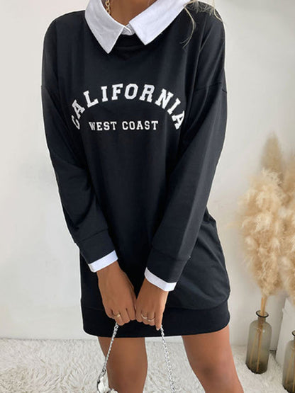 Sweatshirt Dress- Solid Cotton California Collared Sweatshirt Dress- - IndioGear Fashion and Gear