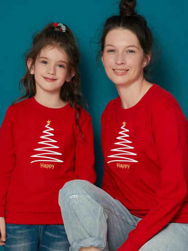 Sweatshirts- Cozy Christmas Cheer: Mommy and Me Tree Sweatshirt Duo- Red- IndioGear Clothing and Gear