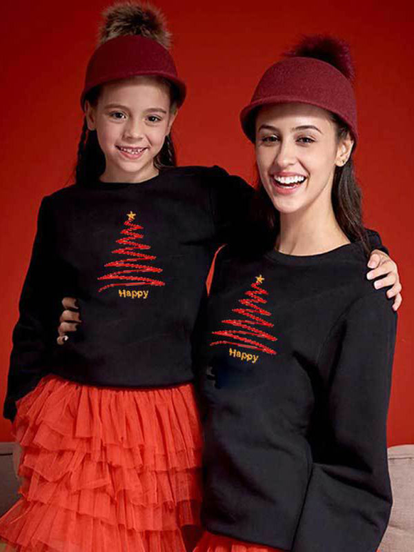 Sweatshirts- Cozy Christmas Cheer: Mommy and Me Tree Sweatshirt Duo- Black- IndioGear Clothing and Gear