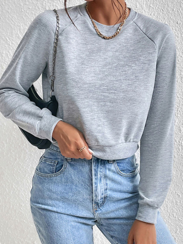 Sweatshirts- Crop Pullover - Round Neck, Long Sleeve Sweatshirt- - IndioGear Fashion and Gear