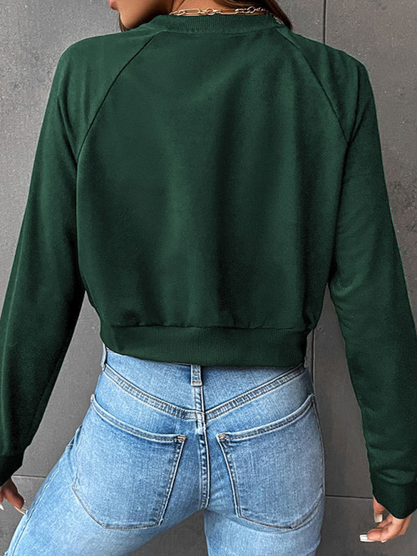 Sweatshirts- Crop Pullover - Round Neck, Long Sleeve Sweatshirt- - IndioGear Fashion and Gear