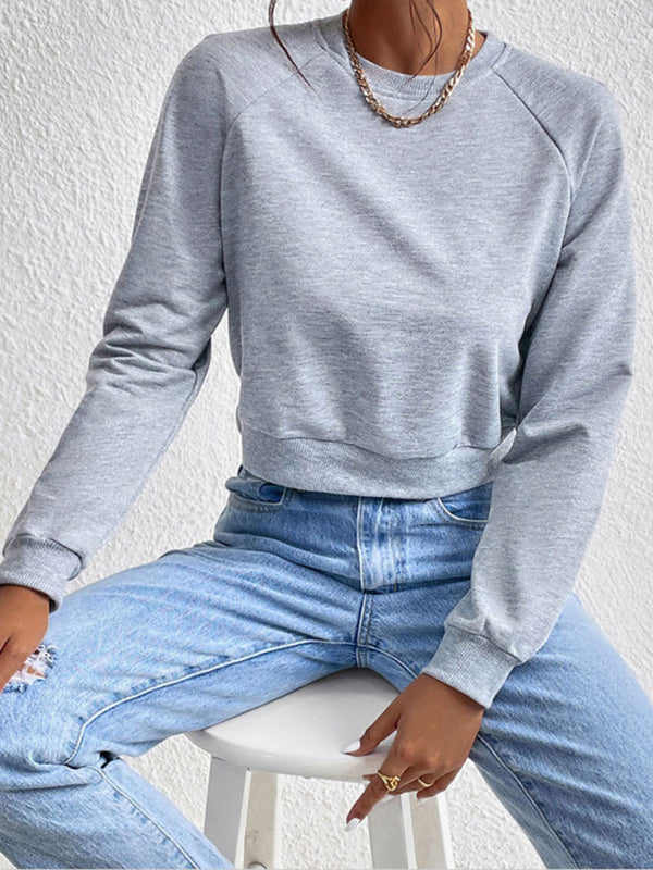 Sweatshirts- Crop Pullover - Round Neck, Long Sleeve Sweatshirt- - IndioGear Fashion and Gear