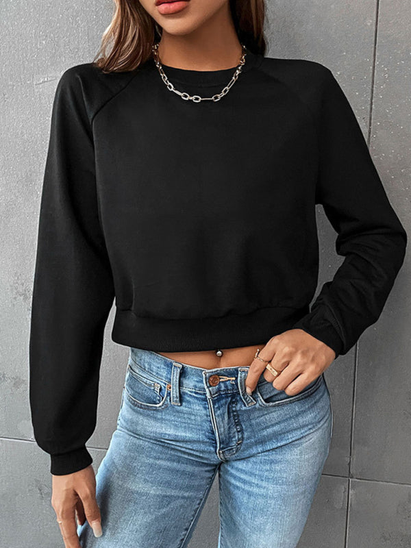 Sweatshirts- Crop Pullover - Round Neck, Long Sleeve Sweatshirt- - IndioGear Fashion and Gear