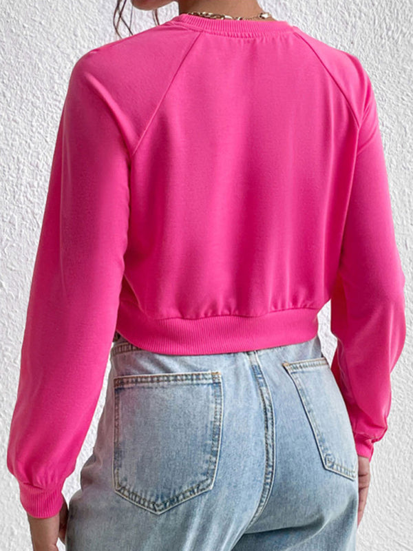 Sweatshirts- Crop Pullover - Round Neck, Long Sleeve Sweatshirt- - IndioGear Fashion and Gear