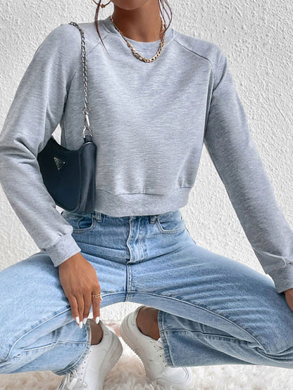 Sweatshirts- Crop Pullover - Round Neck, Long Sleeve Sweatshirt- - IndioGear Fashion and Gear