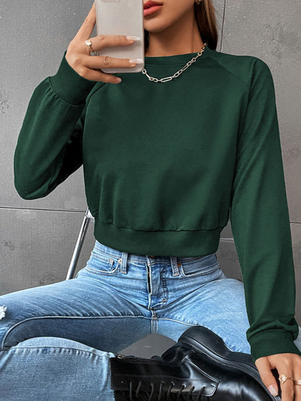 Sweatshirts- Crop Pullover - Round Neck, Long Sleeve Sweatshirt- - IndioGear Fashion and Gear