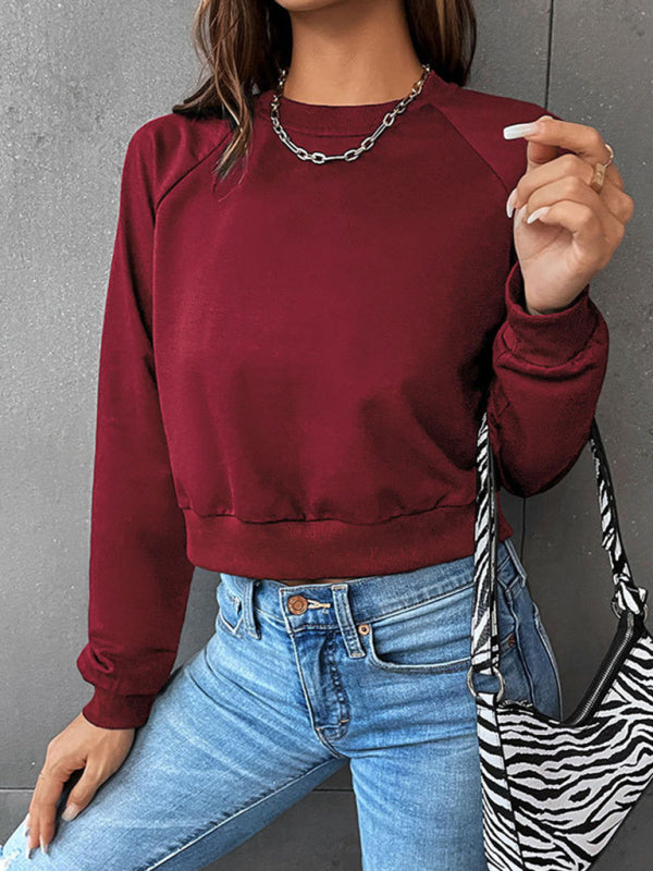 Sweatshirts- Crop Pullover - Round Neck, Long Sleeve Sweatshirt- - IndioGear Fashion and Gear