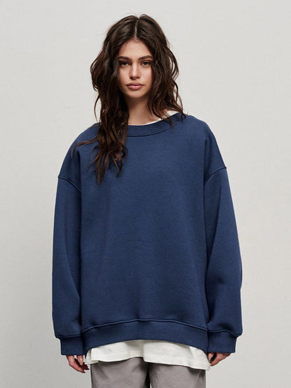 Sweatshirts- Everyday Lounge Wear Cozy Fleece Sweatshirt - Oversized Slouchy Pullover- Blue- IndioGear Clothing and Gear