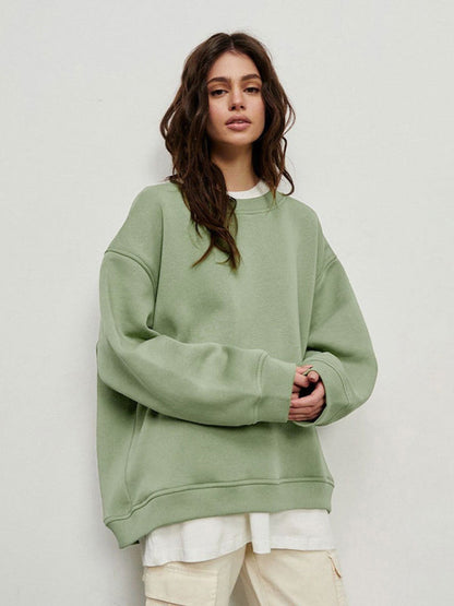 Sweatshirts- Everyday Lounge Wear Cozy Fleece Sweatshirt - Oversized Slouchy Pullover- Green- IndioGear Clothing and Gear