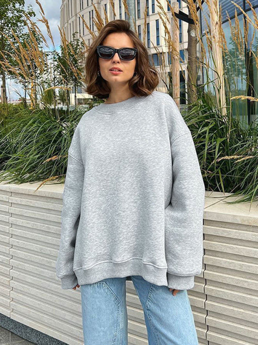 Sweatshirts- Everyday Lounge Wear Cozy Fleece Sweatshirt - Oversized Slouchy Pullover- Grey- IndioGear Clothing and Gear