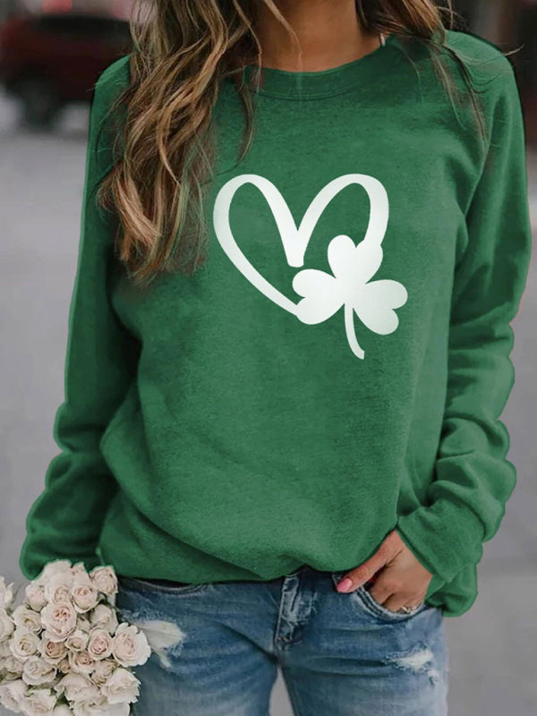 Sweatshirts- Festive Four-Leaf Clover Sweatshirt for St. Patrick's Day- Green- IndioGear Fashion and Gear