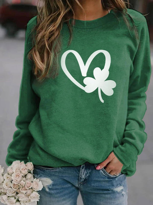 Sweatshirts- Festive Four-Leaf Clover Sweatshirt for St. Patrick's Day- Green- IndioGear Fashion and Gear