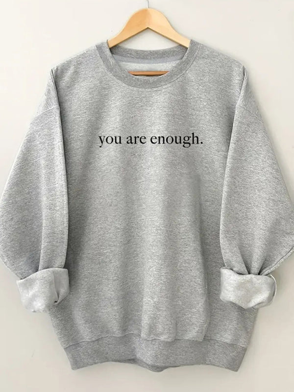 Sweatshirts- Inspiring 'You Are Enough' Print Sweatshirt - Sporty Crew Neck Pullover- Grey- IndioGear Fashion and Gear