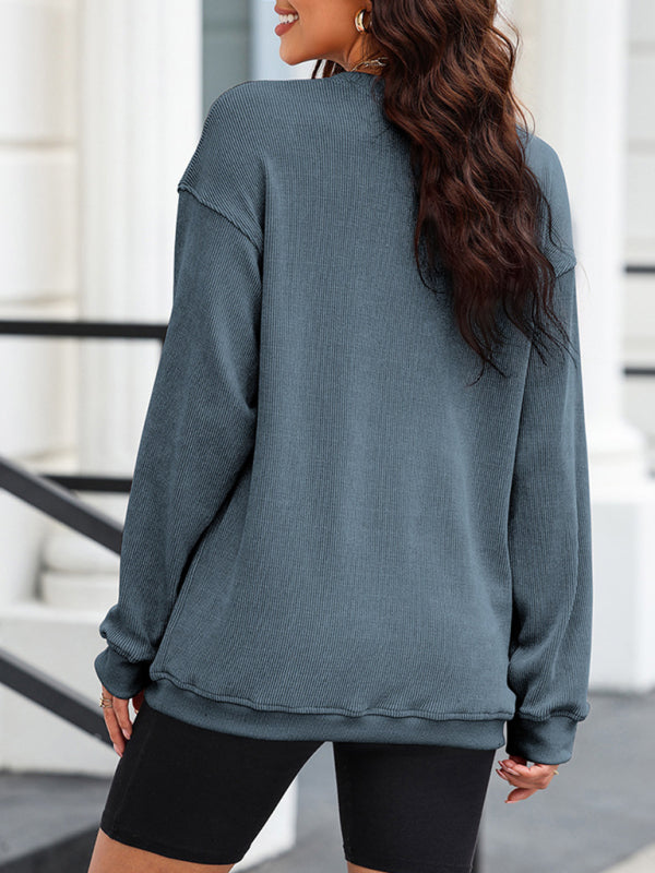 Sweatshirts- Loose Pullover Crewneck Sweatshirt for a Relaxed Look- - IndioGear Fashion and Gear