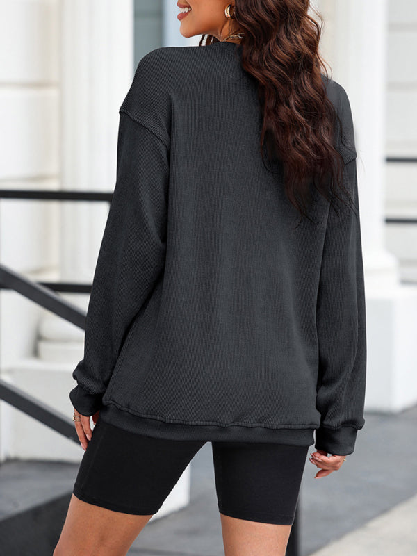 Sweatshirts- Loose Pullover Crewneck Sweatshirt for a Relaxed Look- - IndioGear Fashion and Gear