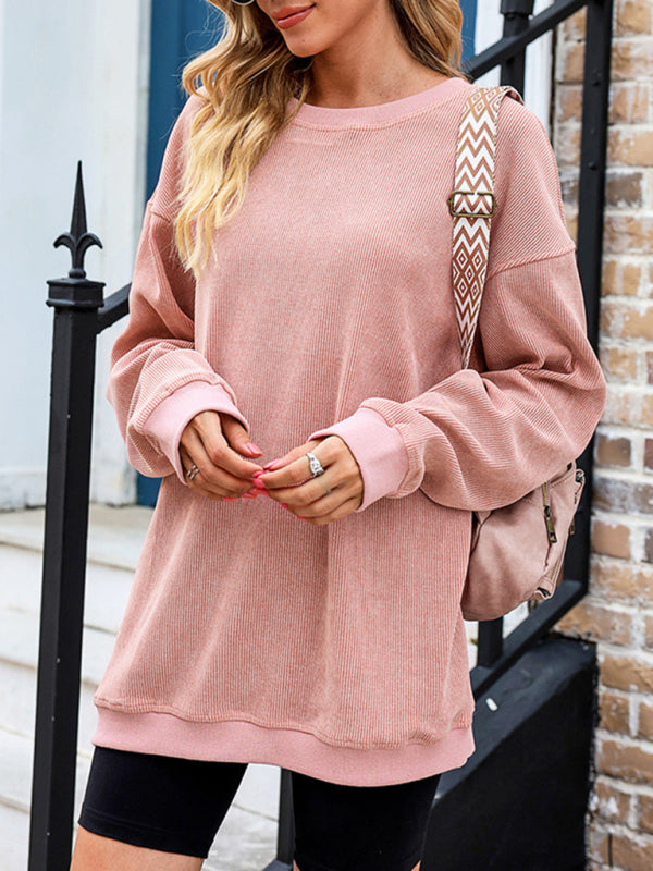 Sweatshirts- Loose Pullover Crewneck Sweatshirt for a Relaxed Look- - IndioGear Fashion and Gear