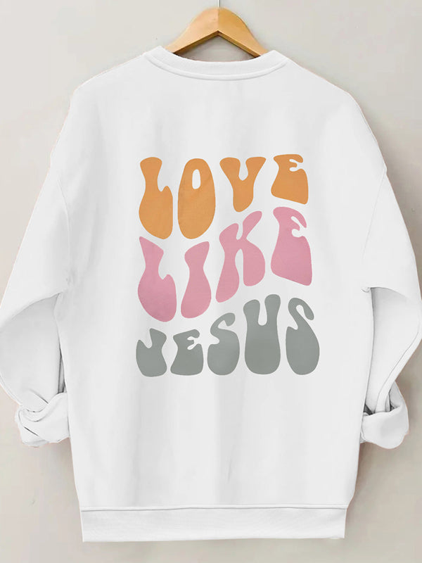 Sweatshirts- Love Like Jesus Print Sweatshirt | Sport Crewneck Pullover- White- IndioGear Fashion and Gear