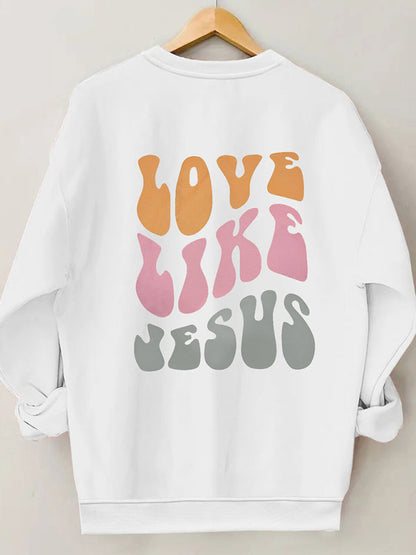 Sweatshirts- Love Like Jesus Print Sweatshirt | Sport Crewneck Pullover- White- IndioGear Fashion and Gear