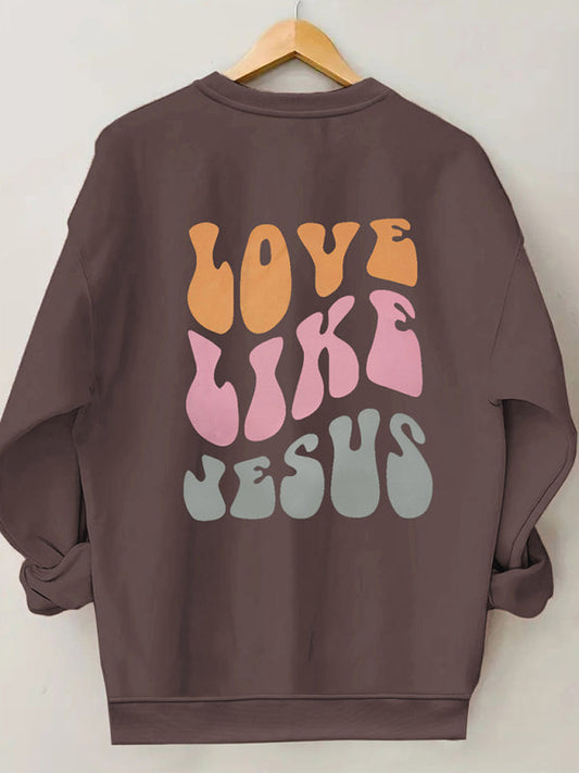 Sweatshirts- Love Like Jesus Print Sweatshirt | Sport Crewneck Pullover- Brown- IndioGear Fashion and Gear