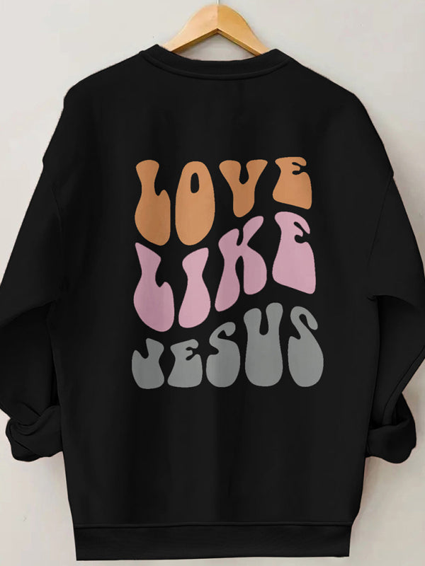 Sweatshirts- Love Like Jesus Print Sweatshirt | Sport Crewneck Pullover- Black- IndioGear Fashion and Gear