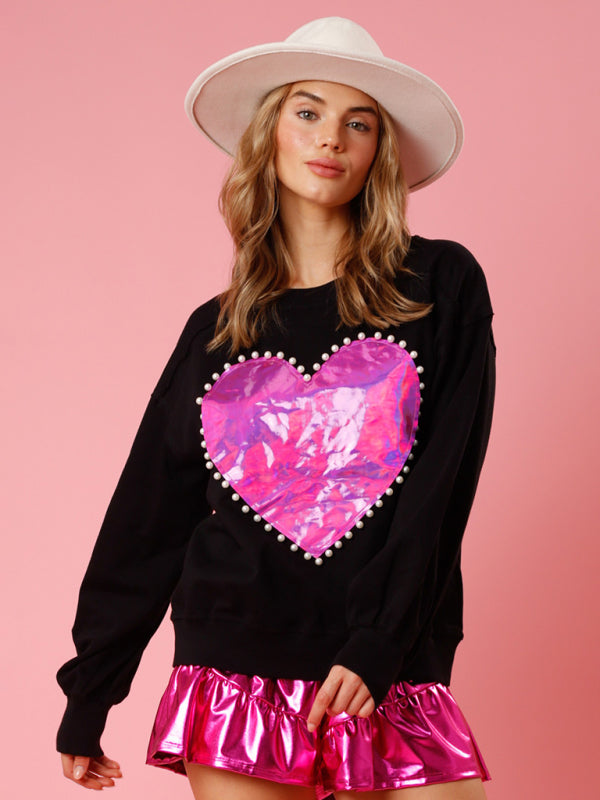 Sweatshirts- Oversized Love Print Sweatshirt- - IndioGear Clothing and Gear