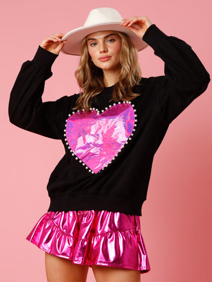 Sweatshirts- Oversized Love Print Sweatshirt- Black- IndioGear Clothing and Gear