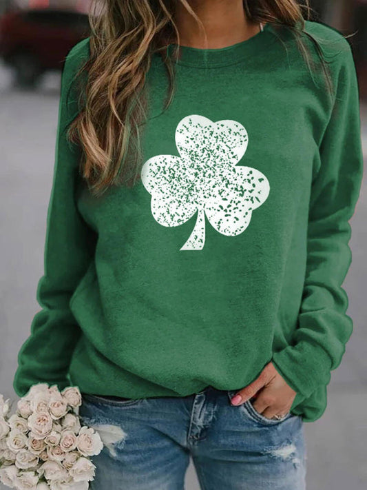 Sweatshirts- St. Paddy's Day Clover Print Sweatshirt - St. Patrick's Pullover- Green- IndioGear Fashion and Gear