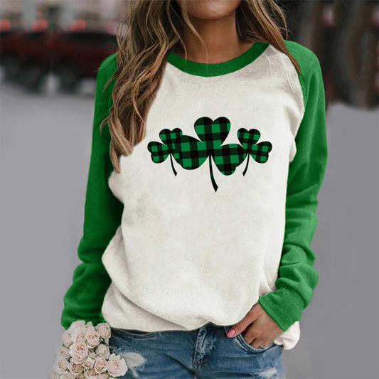 Sweatshirts- St. Patrick's Day Sweatshirt with Lucky Clover Print- Green- IndioGear Fashion and Gear