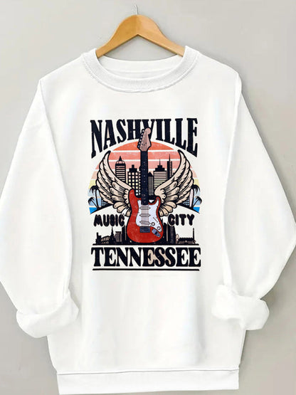 Sweatshirts- Tennessee Logo Print Sweatshirt | Crew Neck Pullover- White- IndioGear Fashion and Gear