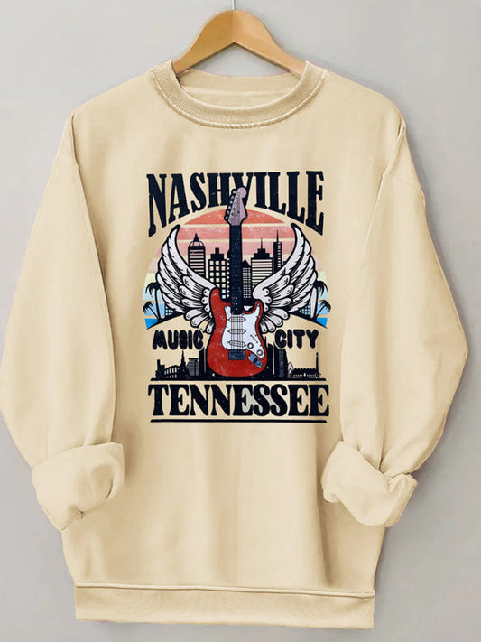 Sweatshirts- Tennessee Logo Print Sweatshirt | Crew Neck Pullover- Cracker khaki- IndioGear Fashion and Gear