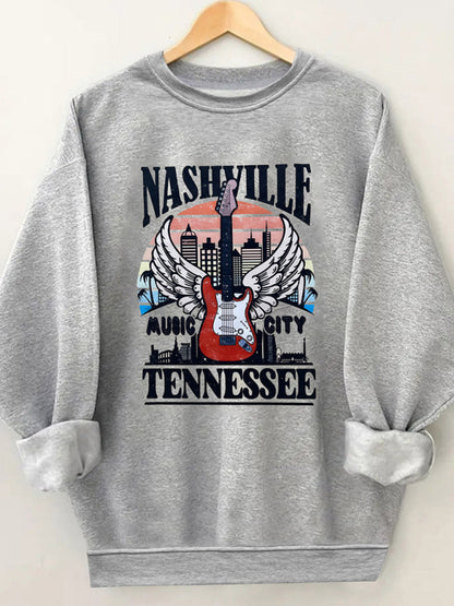 Sweatshirts- Tennessee Logo Print Sweatshirt | Crew Neck Pullover- Grey- IndioGear Fashion and Gear