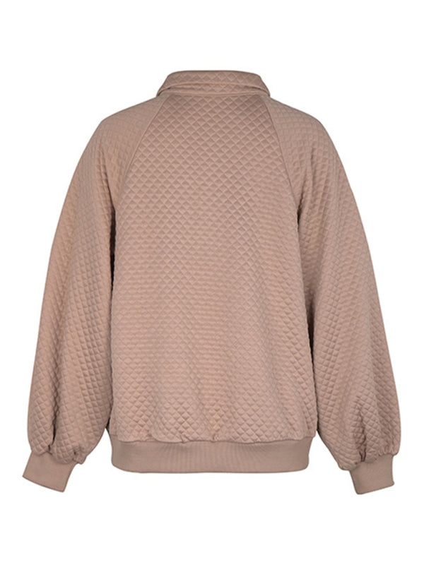 Sweatshirts- Waffle Cozy Autumn Collared Sweatshirt- - IndioGear Clothing and Gear