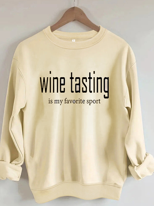 Sweatshirts- Wine Tasting Print Sweatshirt - Women's Favorite Sport Pullover- Cracker khaki- IndioGear Fashion and Gear