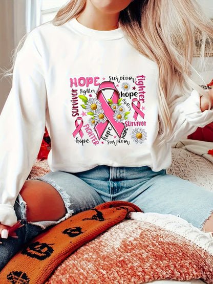 Sweatshirts- Women's Drop Shoulder Sweatshirt - Hope Print Pullover- White- IndioGear Fashion and Gear