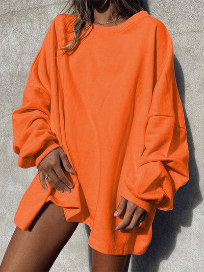 Sweatshirts- Women's Loose Pullover - Oversized Drop Shoulder Sweatshirt- Orange- IndioGear Fashion and Gear